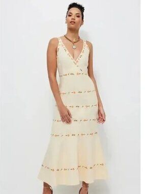 FANM MON Alanca Embroidered Midi Dress Light Yellow Womens Size Small